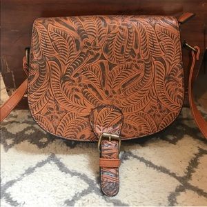 Free People Vegan Leather Tooled Saddle Bag